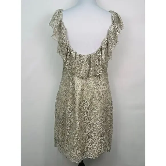 Free People Beige & Silver Lace Mini Dress Size Small - Picture 4 of 12